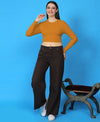 T.T. Women|Stylish Crop Top|Ribbed Slim Fit Full Sleeve Round Neck Trendy Casual Wear Top|Stretchable Cotton Fabric|Tshirt|Top||Mustard