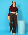 T.T. Women|Stylish Crop Top|Ribbed Slim Fit Full Sleeve Round Neck Trendy Casual Wear Top|Stretchable Cotton Fabric|Tshirt|Top||Maroon