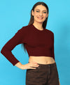 T.T. Women|Stylish Crop Top|Ribbed Slim Fit Full Sleeve Round Neck Trendy Casual Wear Top|Stretchable Cotton Fabric|Tshirt|Top||Maroon
