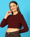 T.T. Women|Stylish Crop Top|Ribbed Slim Fit Full Sleeve Round Neck Trendy Casual Wear Top|Stretchable Cotton Fabric|Tshirt|Top||Maroon