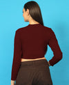 T.T. Women|Stylish Crop Top|Ribbed Slim Fit Full Sleeve Round Neck Trendy Casual Wear Top|Stretchable Cotton Fabric|Tshirt|Top||Maroon