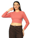T.T. Women|Stylish Crop Top|Ribbed Slim Fit Full Sleeve Round Neck Trendy Casual Wear Top|Stretchable Cotton Fabric|Tshirt|Top||Light Pink
