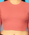 T.T. Women|Stylish Crop Top|Ribbed Slim Fit Full Sleeve Round Neck Trendy Casual Wear Top|Stretchable Cotton Fabric|Tshirt|Top||Light Pink