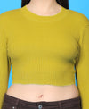 T.T. Women|Stylish Crop Top|Ribbed Slim Fit Full Sleeve Round Neck Trendy Casual Wear Top|Stretchable Cotton Fabric|Tshirt|Top||Light Green