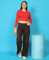 T.T. Women|Stylish Crop Top|Ribbed Slim Fit Full Sleeve Round Neck Trendy Casual Wear Top|Stretchable Cotton Fabric|Tshirt|Top||Red