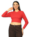 T.T. Women|Stylish Crop Top|Ribbed Slim Fit Full Sleeve Round Neck Trendy Casual Wear Top|Stretchable Cotton Fabric|Tshirt|Top||Red