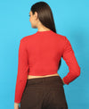 T.T. Women|Stylish Crop Top|Ribbed Slim Fit Full Sleeve Round Neck Trendy Casual Wear Top|Stretchable Cotton Fabric|Tshirt|Top||Red