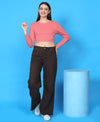 T.T. Women|Stylish Crop Top|Ribbed Slim Fit Full Sleeve Round Neck Trendy Casual Wear Top|Stretchable Cotton Fabric|Tshirt|Top||Pink