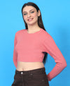 T.T. Women|Stylish Crop Top|Ribbed Slim Fit Full Sleeve Round Neck Trendy Casual Wear Top|Stretchable Cotton Fabric|Tshirt|Top||Pink