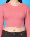 T.T. Women|Stylish Crop Top|Ribbed Slim Fit Full Sleeve Round Neck Trendy Casual Wear Top|Stretchable Cotton Fabric|Tshirt|Top||Pink