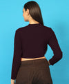 T.T. Women|Stylish Crop Top|Ribbed Slim Fit Full Sleeve Round Neck Trendy Casual Wear Top|Stretchable Cotton Fabric|Tshirt|Top||Plum