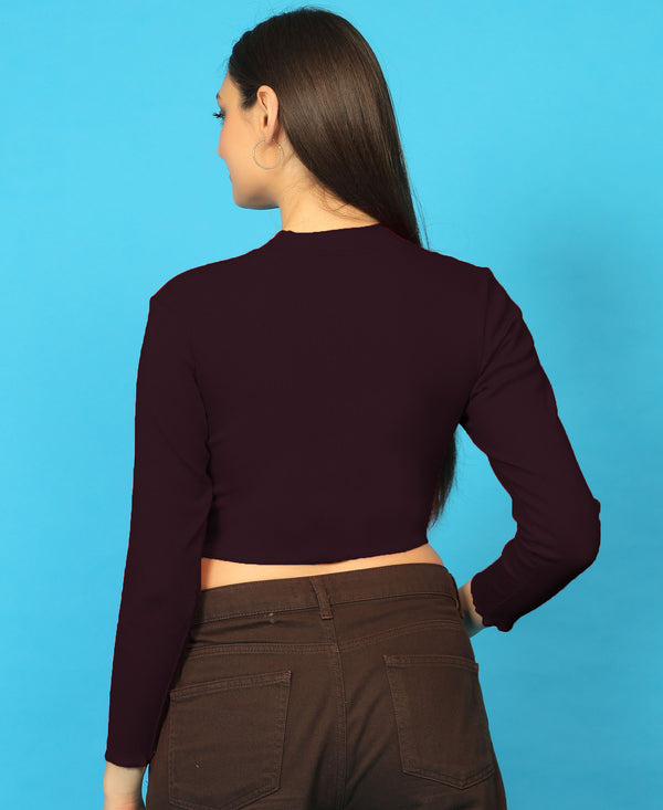 T.T. Women|Stylish Crop Top|Ribbed Slim Fit Full Sleeve Round Neck Trendy Casual Wear Top|Stretchable Cotton Fabric|Tshirt|Top||Plum