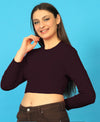 T.T. Women|Stylish Crop Top|Ribbed Slim Fit Full Sleeve Round Neck Trendy Casual Wear Top|Stretchable Cotton Fabric|Tshirt|Top||Plum
