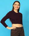 T.T. Women|Stylish Crop Top|Ribbed Slim Fit Full Sleeve Round Neck Trendy Casual Wear Top|Stretchable Cotton Fabric|Tshirt|Top||Plum