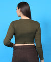 T.T. Women|Stylish Crop Top|Ribbed Slim Fit Full Sleeve Round Neck Trendy Casual Wear Top|Stretchable Cotton Fabric|Tshirt|Top||Olive