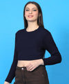 T.T. Women|Stylish Crop Top|Ribbed Slim Fit Full Sleeve Round Neck Trendy Casual Wear Top|Stretchable Cotton Fabric|Tshirt|Top||Navy