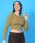 T.T. Women|Stylish Crop Top|Ribbed Slim Fit Full Sleeve Round Neck Trendy Casual Wear Top|Stretchable Cotton Fabric|Tshirt|Top||Dark Green