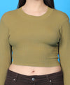 T.T. Women|Stylish Crop Top|Ribbed Slim Fit Full Sleeve Round Neck Trendy Casual Wear Top|Stretchable Cotton Fabric|Tshirt|Top||Dark Green