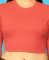T.T. Women|Stylish Crop Top|Ribbed Slim Fit Full Sleeve Round Neck Trendy Casual Wear Top|Stretchable Cotton Fabric|Tshirt|Top||Coral