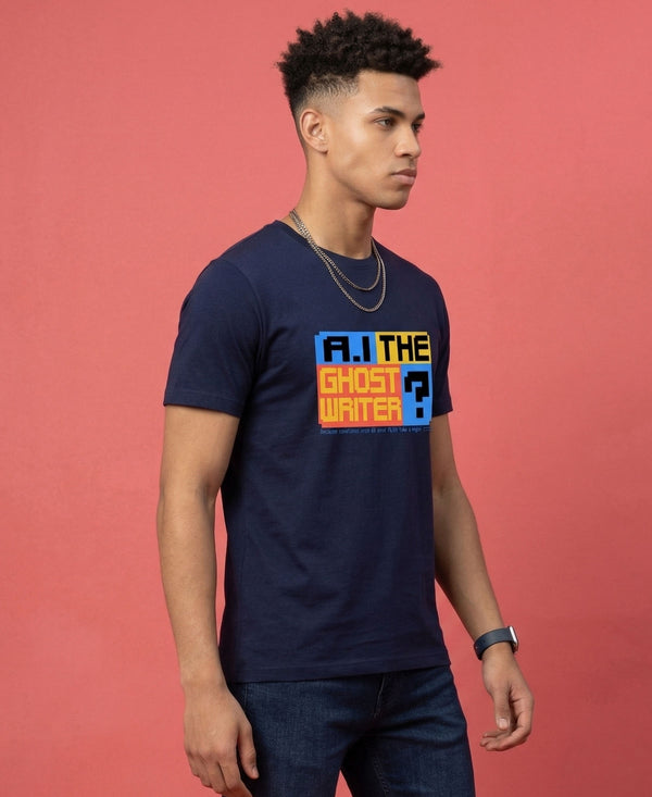 T.T. Men|Graphics Printed Tshirts For Men|Eco Friendly Fabric|Round Neck|Half Sleeves|Cotton Blended Tees For Men|Regular Fit|Big Print|Navy