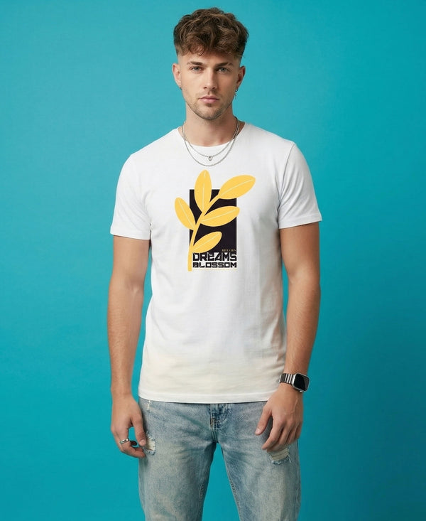 T.T. Men|Graphics Printed Tshirts For Men|Eco Friendly Fabric|Round Neck|Half Sleeves|Cotton Blended Tees For Men|Regular Fit|Big Print|White