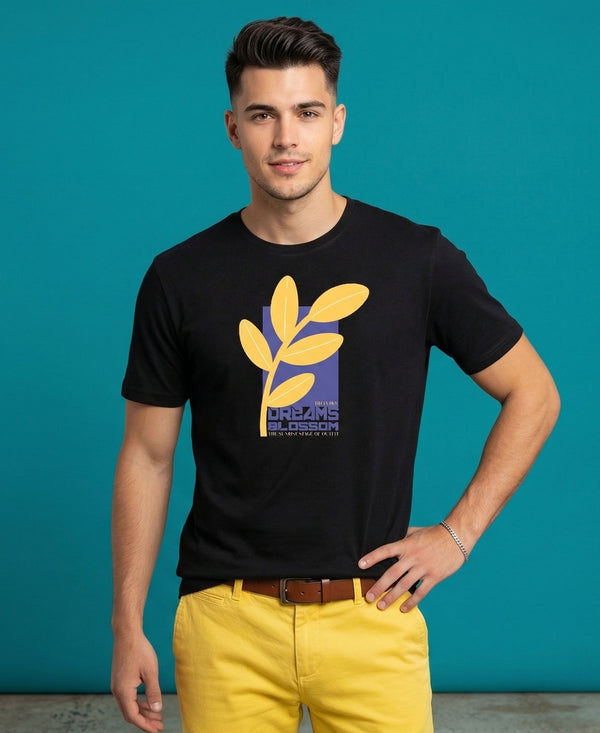 T.T. Men|Graphics Printed Tshirts For Men|Eco Friendly Fabric|Round Neck|Half Sleeves|Cotton Blended Tees For Men|Regular Fit|Big Print|Black