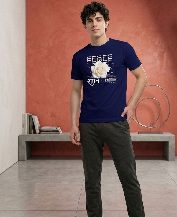 T.T. Men|Graphics Printed Tshirts For Men|Eco Friendly Fabric|Round Neck|Half Sleeves|Cotton Blended Tees For Men|Regular Fit|Big Print|Navy