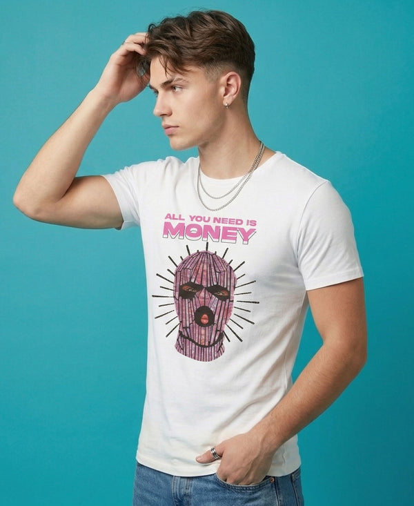 T.T. Men|Graphics Printed Tshirts For Men|Eco Friendly Fabric|Round Neck|Half Sleeves|Cotton Blended Tees For Men|Regular Fit|Big Print|White