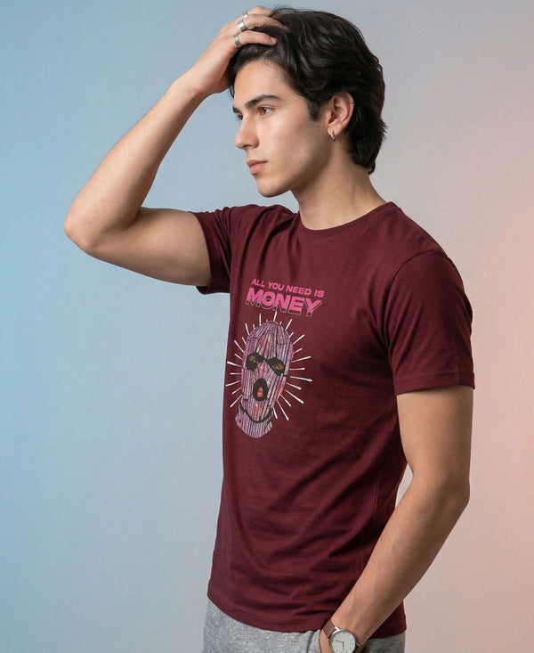T.T. Men|Graphics Printed Tshirts For Men|Eco Friendly Fabric|Round Neck|Half Sleeves|Cotton Blended Tees For Men|Regular Fit|Big Print|Maroon