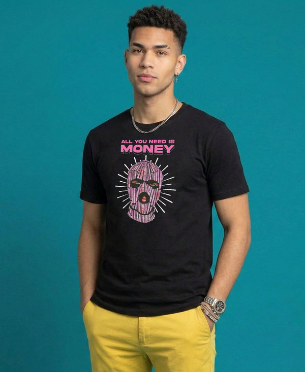 T.T. Men|Graphics Printed Tshirts For Men|Eco Friendly Fabric|Round Neck|Half Sleeves|Cotton Blended Tees For Men|Regular Fit|Big Print|Black
