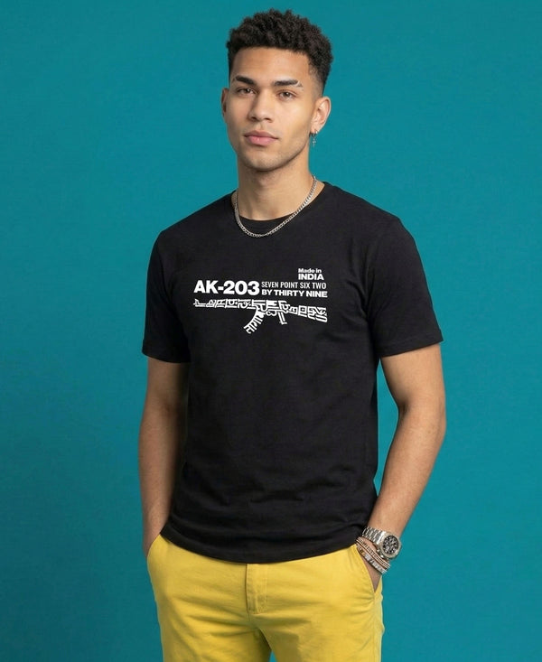 T.T. Men|Graphics Printed Tshirts For Men|Eco Friendly Fabric|Round Neck|Half Sleeves|Cotton Blended Tees For Men|Regular Fit|Big Print|Black