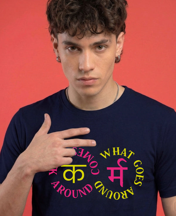 T.T. Men|Graphics Printed Tshirts For Men|Eco Friendly Fabric|Round Neck|Half Sleeves|Cotton Blended Tees For Men|Regular Fit|Big Print|Navy