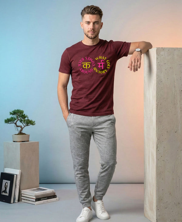T.T. Men|Graphics Printed Tshirts For Men|Eco Friendly Fabric|Round Neck|Half Sleeves|Cotton Blended Tees For Men|Regular Fit|Big Print|Maroon