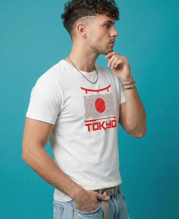 T.T. Men|Graphics Printed Tshirts For Men|Eco Friendly Fabric|Round Neck|Half Sleeves|Cotton Blended Tees For Men|Regular Fit|Big Print|White