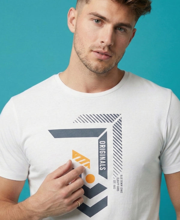 T.T. Men|Graphics Printed Tshirts For Men|Eco Friendly Fabric|Round Neck|Half Sleeves|Cotton Blended Tees For Men|Regular Fit|Big Print|White