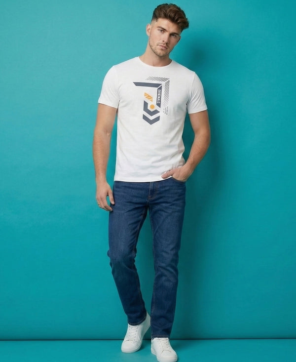 T.T. Men|Graphics Printed Tshirts For Men|Eco Friendly Fabric|Round Neck|Half Sleeves|Cotton Blended Tees For Men|Regular Fit|Big Print|White
