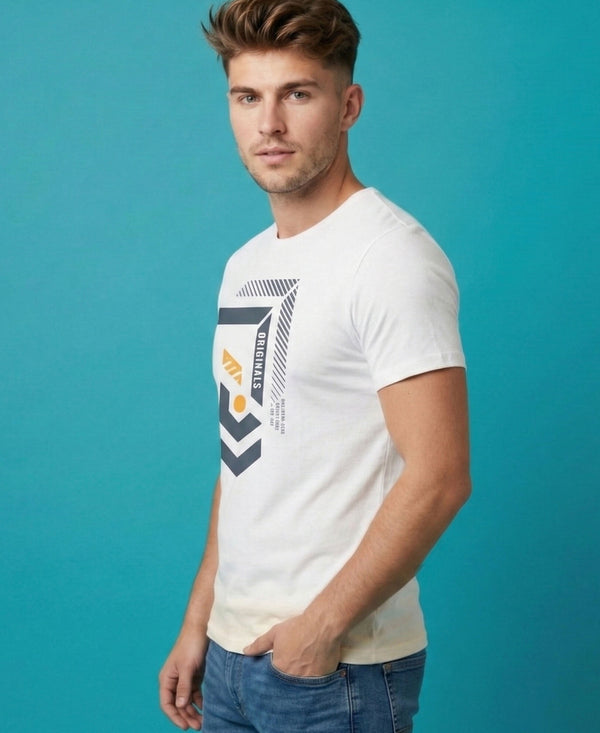 T.T. Men|Graphics Printed Tshirts For Men|Eco Friendly Fabric|Round Neck|Half Sleeves|Cotton Blended Tees For Men|Regular Fit|Big Print|White