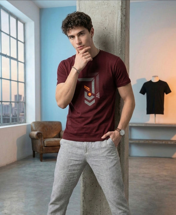 T.T. Men|Graphics Printed Tshirts For Men|Eco Friendly Fabric|Round Neck|Half Sleeves|Cotton Blended Tees For Men|Regular Fit|Big Print|Maroon
