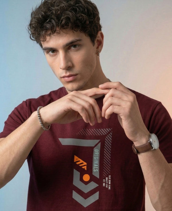T.T. Men|Graphics Printed Tshirts For Men|Eco Friendly Fabric|Round Neck|Half Sleeves|Cotton Blended Tees For Men|Regular Fit|Big Print|Maroon