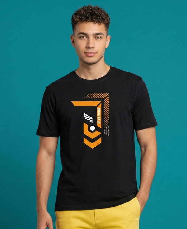 T.T. Men|Graphics Printed Tshirts For Men|Eco Friendly Fabric|Round Neck|Half Sleeves|Cotton Blended Tees For Men|Regular Fit|Big Print|Black