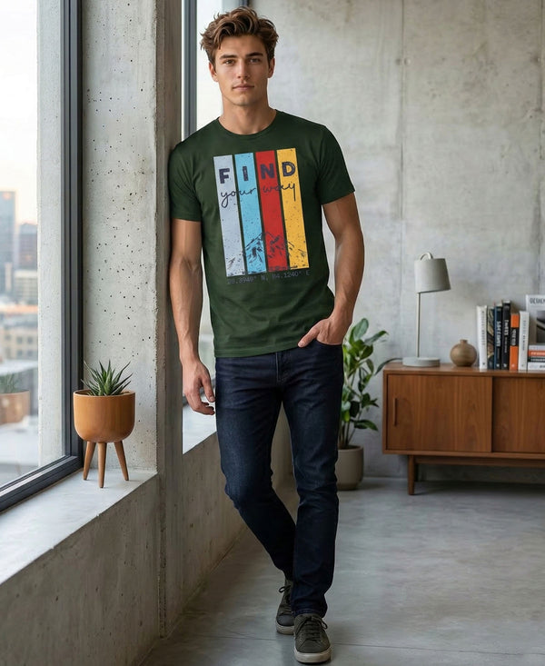 T.T. Men|Graphics Printed Tshirts For Men|Eco Friendly Fabric|Round Neck|Half Sleeves|Cotton Blended Tees For Men|Regular Fit|Big Print|Olive