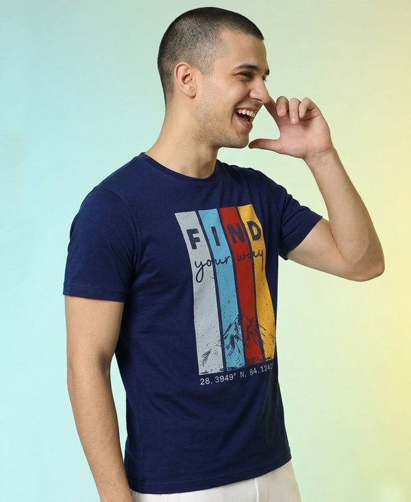 T.T. Men|Graphics Printed Tshirts For Men|Eco Friendly Fabric|Round Neck|Half Sleeves|Cotton Blended Tees For Men|Regular Fit|Big Print|Navy