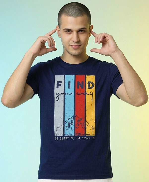 T.T. Men|Graphics Printed Tshirts For Men|Eco Friendly Fabric|Round Neck|Half Sleeves|Cotton Blended Tees For Men|Regular Fit|Big Print|Navy