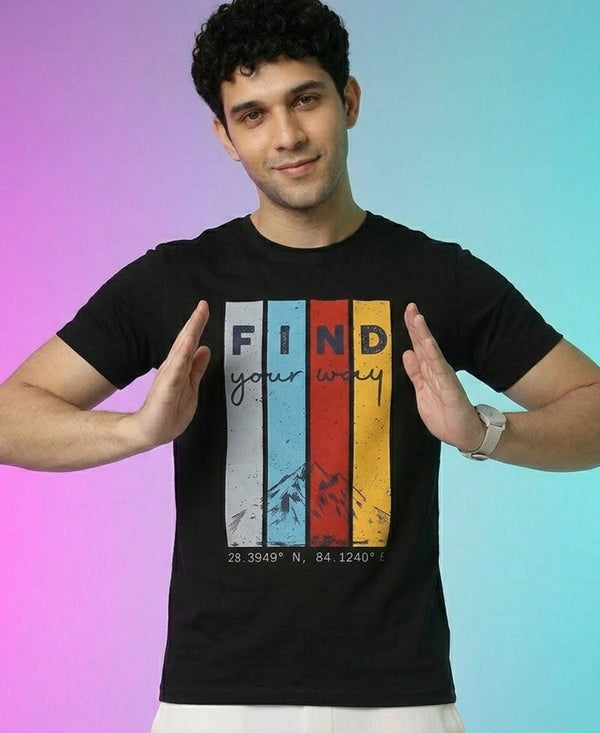 T.T. Men|Graphics Printed Tshirts For Men|Eco Friendly Fabric|Round Neck|Half Sleeves|Cotton Blended Tees For Men|Regular Fit|Big Print|Black