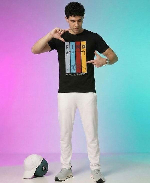 T.T. Men|Graphics Printed Tshirts For Men|Eco Friendly Fabric|Round Neck|Half Sleeves|Cotton Blended Tees For Men|Regular Fit|Big Print|Black
