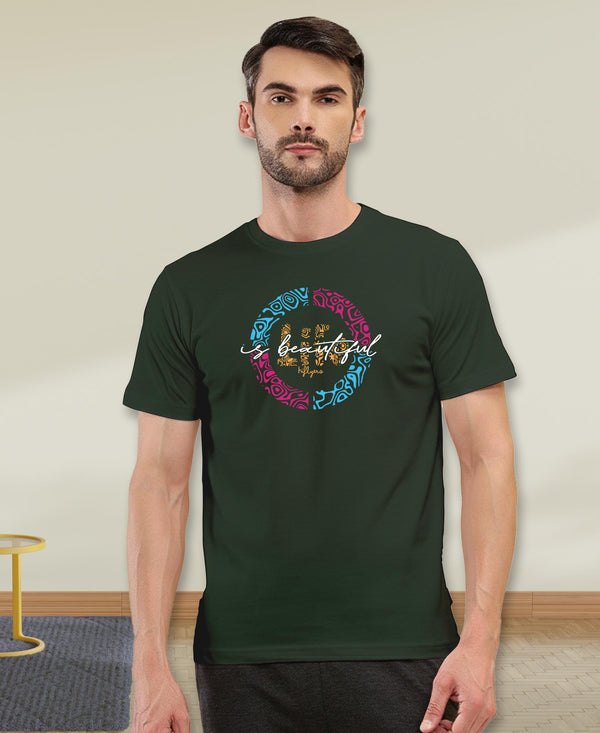 T.T. Men|Graphics Printed Tshirts For Men|Eco Friendly Fabric|Round Neck|Half Sleeves|Cotton Blended Tees For Men|Regular Fit|Big Print|Olive