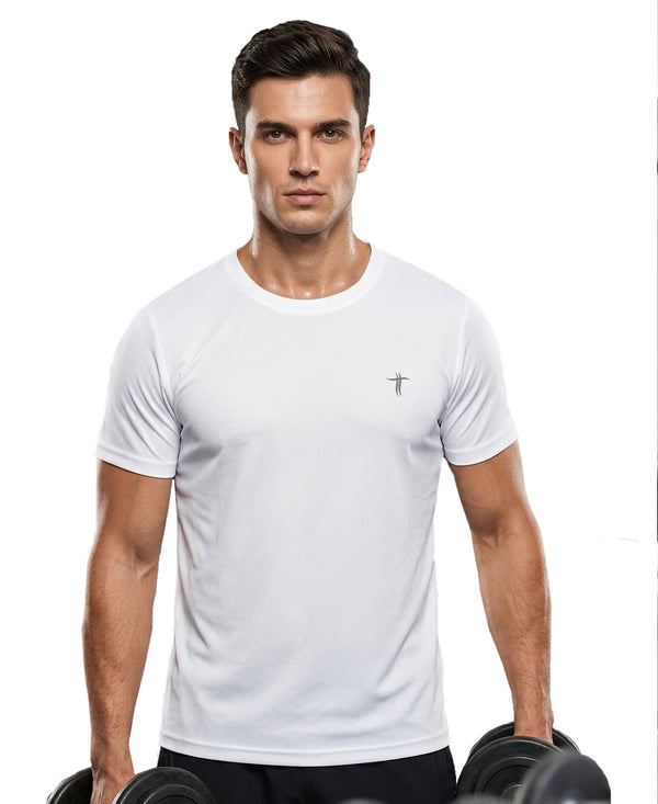 T.T. Men Dri-Fit Polyester Dot- Knit Fabric Round Neck Tees White