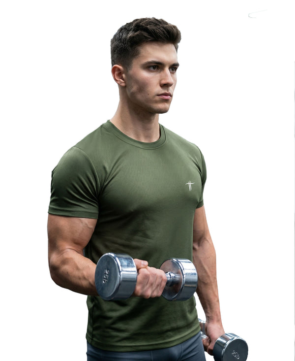 T.T. Men Dri-Fit Polyester Dot- Knit Fabric Round Neck TeesDark Green