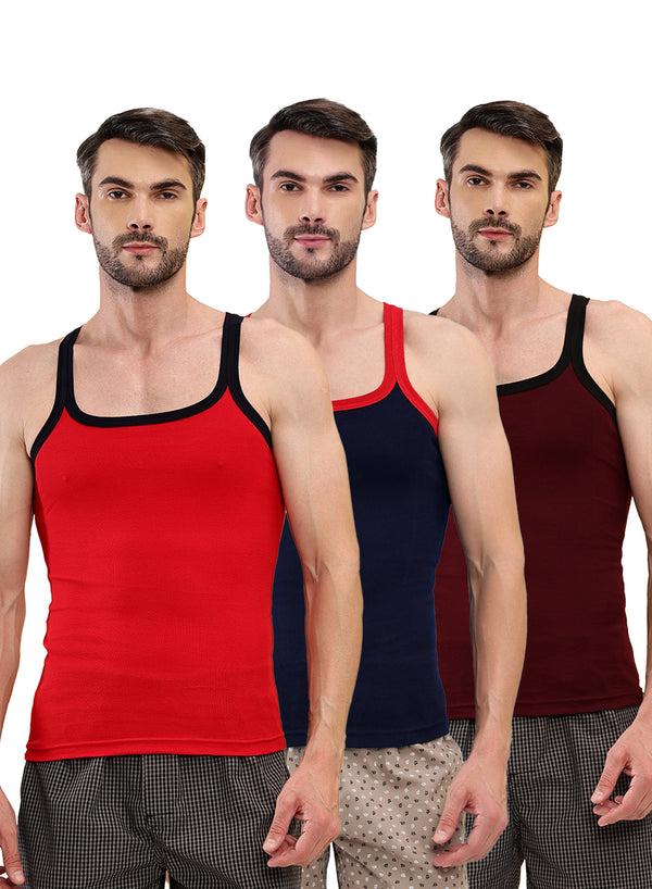 T.T. Men|Desire Premium|Pure Cotton|Rib Gym Vest|Breathable, Soft & Stretchable Innerwear For Men | Gym, Sports & Daily Wear|Pack Of 3|Maroon,Navy,Red