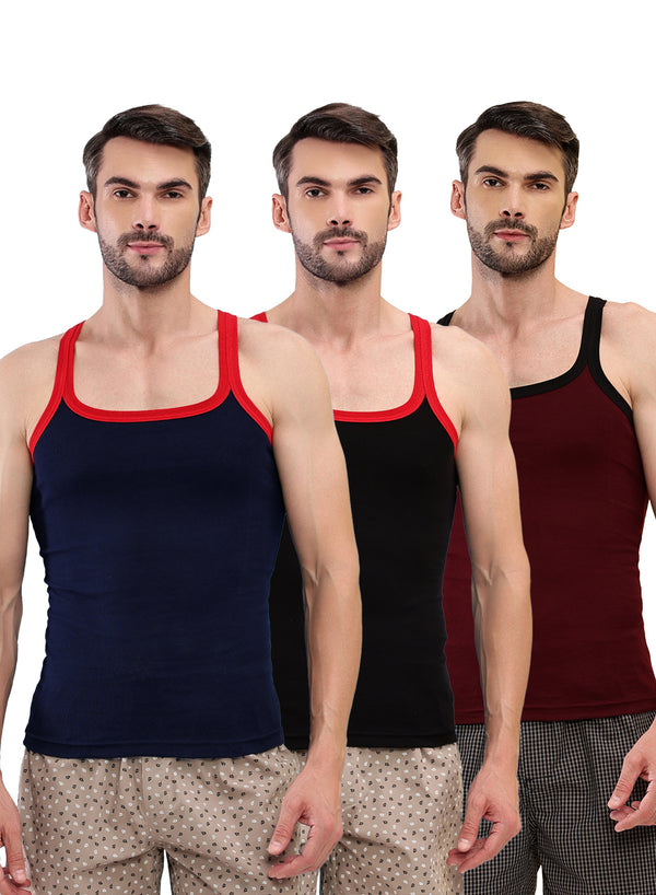 T.T. Men|Desire Premium|Pure Cotton|Rib Gym Vest|Breathable, Soft & Stretchable Innerwear For Men | Gym, Sports & Daily Wear|Pack Of 3|Black,Maroon,Navy